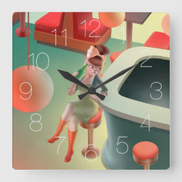 猫の飲みビールバースクウェアの壁時計 スクエア壁時計