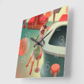 猫の飲みビールバースクウェアの壁時計 スクエア壁時計 (傾斜)