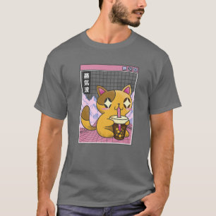 猫の飲むバブルティーボバ日本オタクアニメ80S Tシャツ