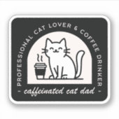 猫の飼い主でコーヒー好きの面白いデザイン シール (正面)