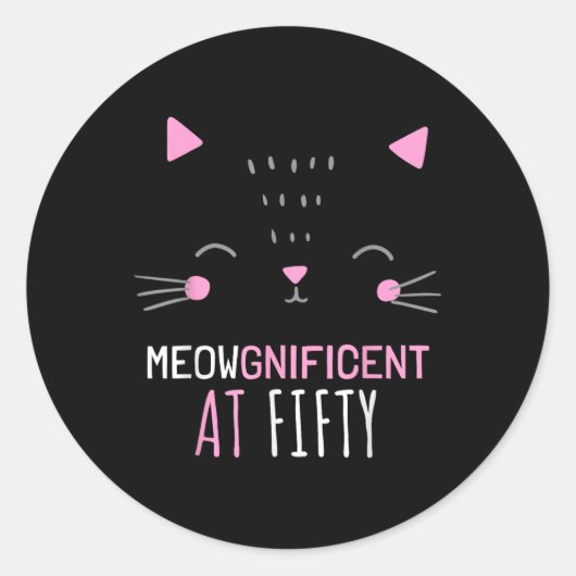 猫の飼い主50番目の誕生日猫好き50年 ラウンドシール (正面)