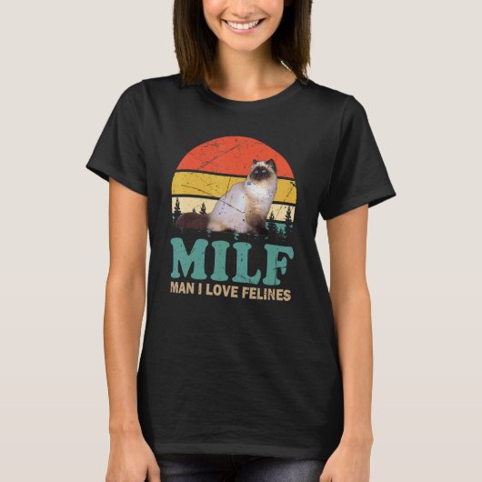 猫の飼い主MILFおじさん 私はネコが大好き Tシャツ (正面)