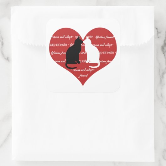 猫の養子縁組の救助ハートのステッカー広場 スクエアシール (バッグ)