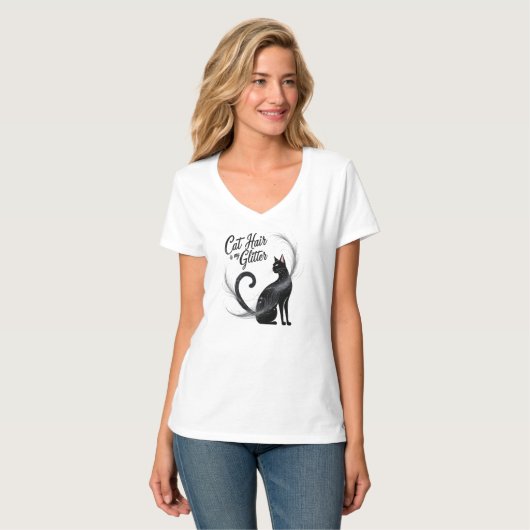 猫の髪は私のグリッター – 巧妙にきらめく Tシャツ (正面フル)
