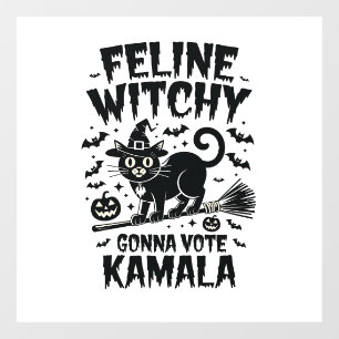 猫の魔女がカマラハロウィーンに投票 ウィンドウサイン