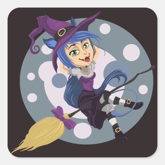 猫の魔女のシール スクエアシール (正面)