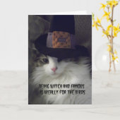 猫の魔法使いのハロウィンの挨拶状 カード (黄色い花)