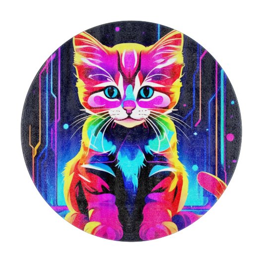 猫の鮮やかアートワーク カッティングボード (正面)