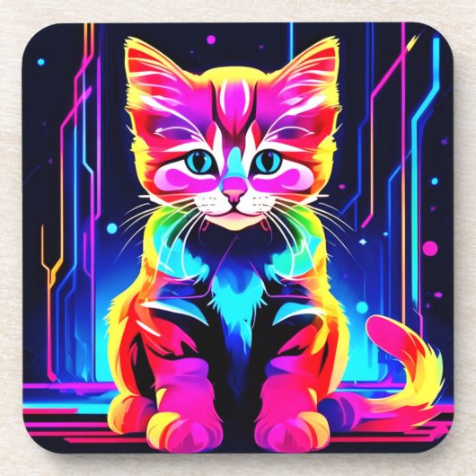 猫の鮮やかアートワーク コースター (正面)