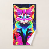 猫の鮮やかアートワーク バスタオルセット (ハンドタオル)