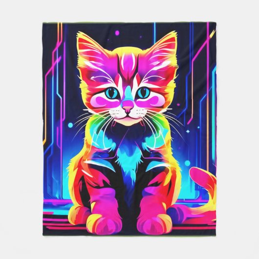猫の鮮やかアートワーク フリースブランケット (正面)