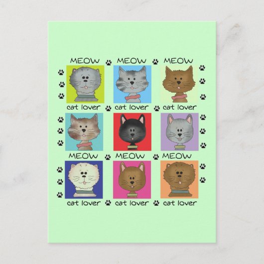 猫の鳴き声の猫好きのTシャツおよびギフト ポストカード (正面)