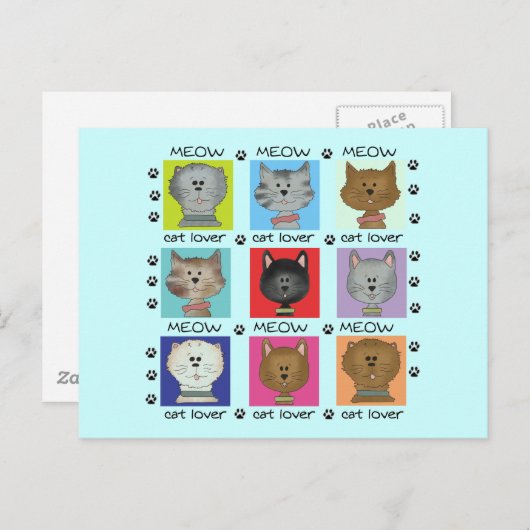 猫の鳴き声の猫好きのTシャツおよびギフト ポストカード (正面/裏面)