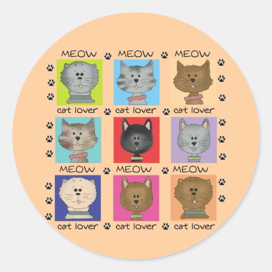 猫の鳴き声の猫好きのTシャツおよびギフト ラウンドシール (正面)