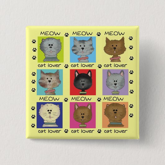 猫の鳴き声の猫好きのTシャツおよびギフト 缶バッジ (正面)