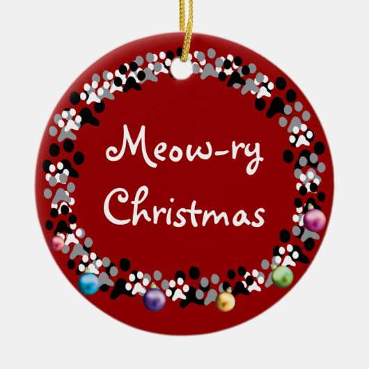 猫の鳴き声ryクリスマス セラミックオーナメント (正面)