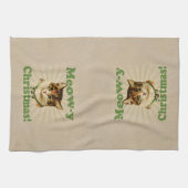 猫の鳴き声yのクリスマス、かわいい休日猫動物 キッチンタオル (横)