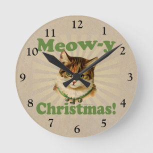 猫の鳴き声yのクリスマス、かわいい休日猫動物 ラウンド壁時計