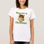 猫の鳴き声yのクリスマス、かわいい休日猫動物 tシャツ (正面)