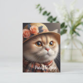 猫の麦わら帽子 猫好きのためのポストカード ポストカード (スタンド正面)
