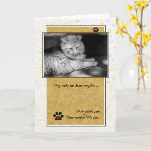 猫の黄色と黒のペットの悔やみや弔慰の喪失 カード (黄色い花)