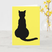 猫の黒いシルエットの背面図 カード (黄色い花)