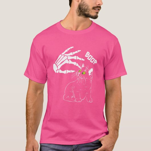 猫の鼻のハロウィン猫のスケルトンのハンドブープ Tシャツ (正面)