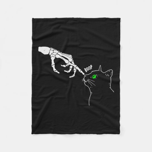 猫の鼻の上のスケルトンのハンドブープハロウィーン フリースブランケット (正面)