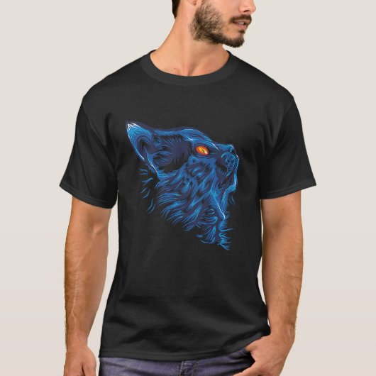 猫のTシャツ 青い猫のTシャツ 動物のTシャツ Tシャツ (正面)