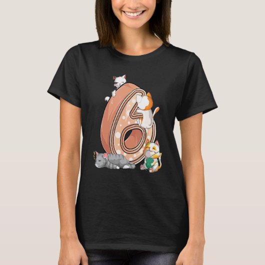 猫の6歳の誕生日パーティー 6才 誕生日 猫 Tシャツ (正面)