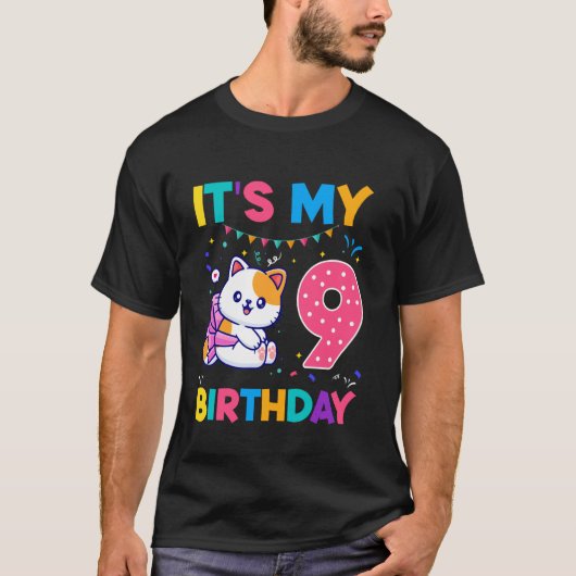 猫の9歳の誕生日 キティちゃん 9周年記念 Tシャツ (正面)