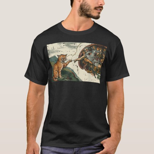 猫の『アダムの創造』パロディ・アート Tシャツ (正面)