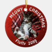 猫の"メリークリスマス" 両面2写真 赤 セラミックオーナメント (正面)