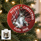 猫の"メリークリスマス" 両面2写真 赤 セラミックオーナメント