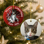 猫の"メリークリスマス" 両面2写真 赤 セラミックオーナメント