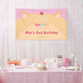 猫の「Two Cute to Handle」2歳の誕生日バナー 横断幕