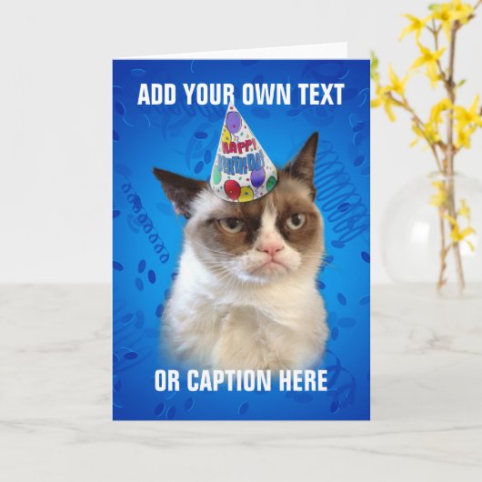 猫のCustomizeableの気難しいハッピーバースデー カード (黄色い花)