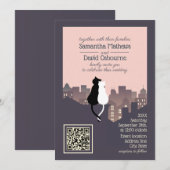 猫のQRコードの結婚式のデザインの招待状 招待状 (正面/裏面)