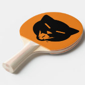 猫のSmokyKittenの笑うロゴ-黒およびオレンジ 卓球ラケット (正面アングル)