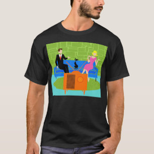 猫のTシャツが付いているレトロのカップル Tシャツ