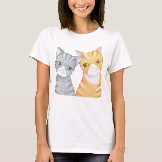 猫のTシャツのオレンジ虎猫の灰色の虎猫猫のTシャツ Tシャツ (正面)