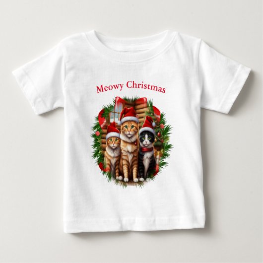 猫のTシャツ クリスマス ベビーTシャツ (正面)