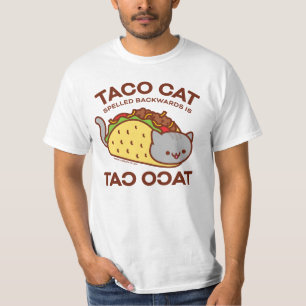 猫のTシャツ-後方に綴られるタコスCATは…あります Tシャツ