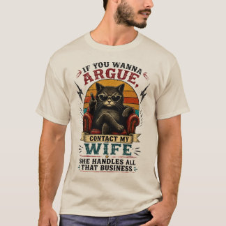 猫のTシャツ "議論したいなら妻に連絡して" 面白い Tシャツ