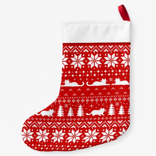 猫はかわいいクリスマスのセーターパターンのシルエットを描きます スモールクリスマスストッキング (裏面)