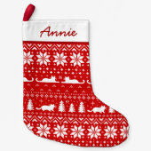 猫はかわいいクリスマスのセーターパターンのシルエットを描きます スモールクリスマスストッキング (正面)