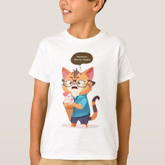 猫はアイスクリームの秋にショックを受ける。T-シャツ Tシャツ
