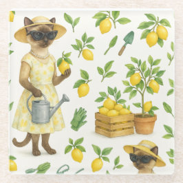 猫はガーデニングレモンガーデン ガラスコースター