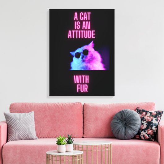 猫はキャンバスに毛皮の猫のプリントを置いた姿勢 キャンバスプリント (インサイチュ (リビング))