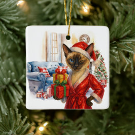 猫はクリスマスのボクシング セラミックオーナメント